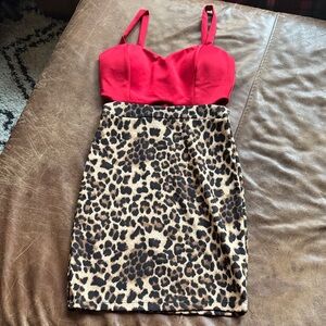 Red and Leopard Print Women's Dress